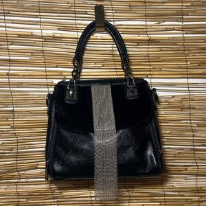 Black Women's faux Leather Satchel with Crystal Accent